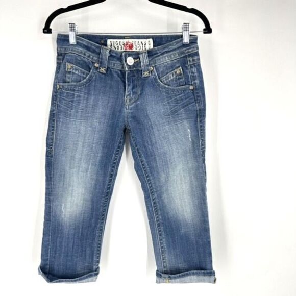 Vigoss Women's Capri Cropped Jeans Blue Denim Medium Wash Size 2 Distressed - Picture 1 of 13